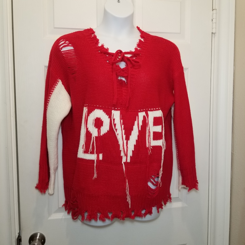 POL Love Ripped Distressed Oversized Sweater L